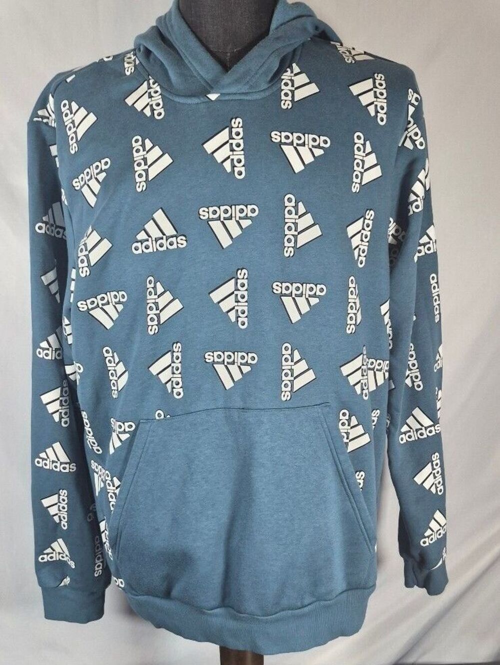 Adidas XL Orbit Indigo All Over Logo Fleece Hoodie